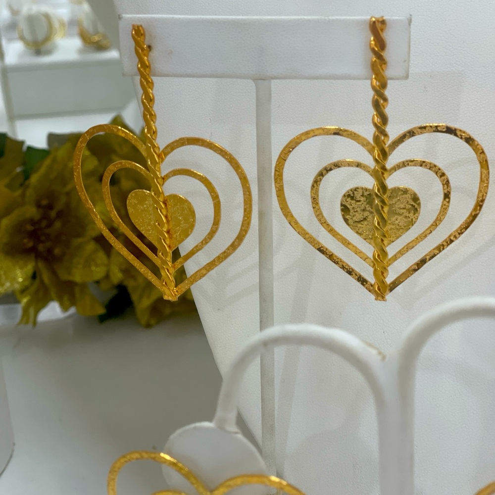 NEW DROP -  Statement Jewelry - Heart Drop Bold Gold Earrings
